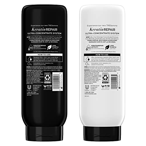 TRESemmé Ultra Keratin Repair Concentrate Shampoo And Conditioner For Damaged Hair Visible Repair in 30 Seconds, Fast-Lather And Fast-Detangle Technology, 2X More Washes Combo Pack, Black