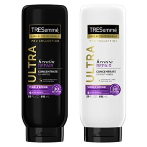 tresemmé ultra keratin repair concentrate shampoo and conditioner for damaged hair visible repair in 30 seconds, fast-lather and fast-detangle technology, 2x more washes combo pack, black