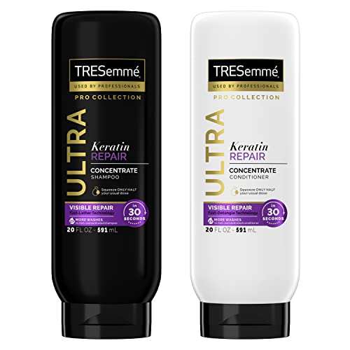 TRESemmé Ultra Keratin Repair Concentrate Shampoo And Conditioner For Damaged Hair Visible Repair in 30 Seconds, Fast-Lather And Fast-Detangle Technology, 2X More Washes Combo Pack, Black