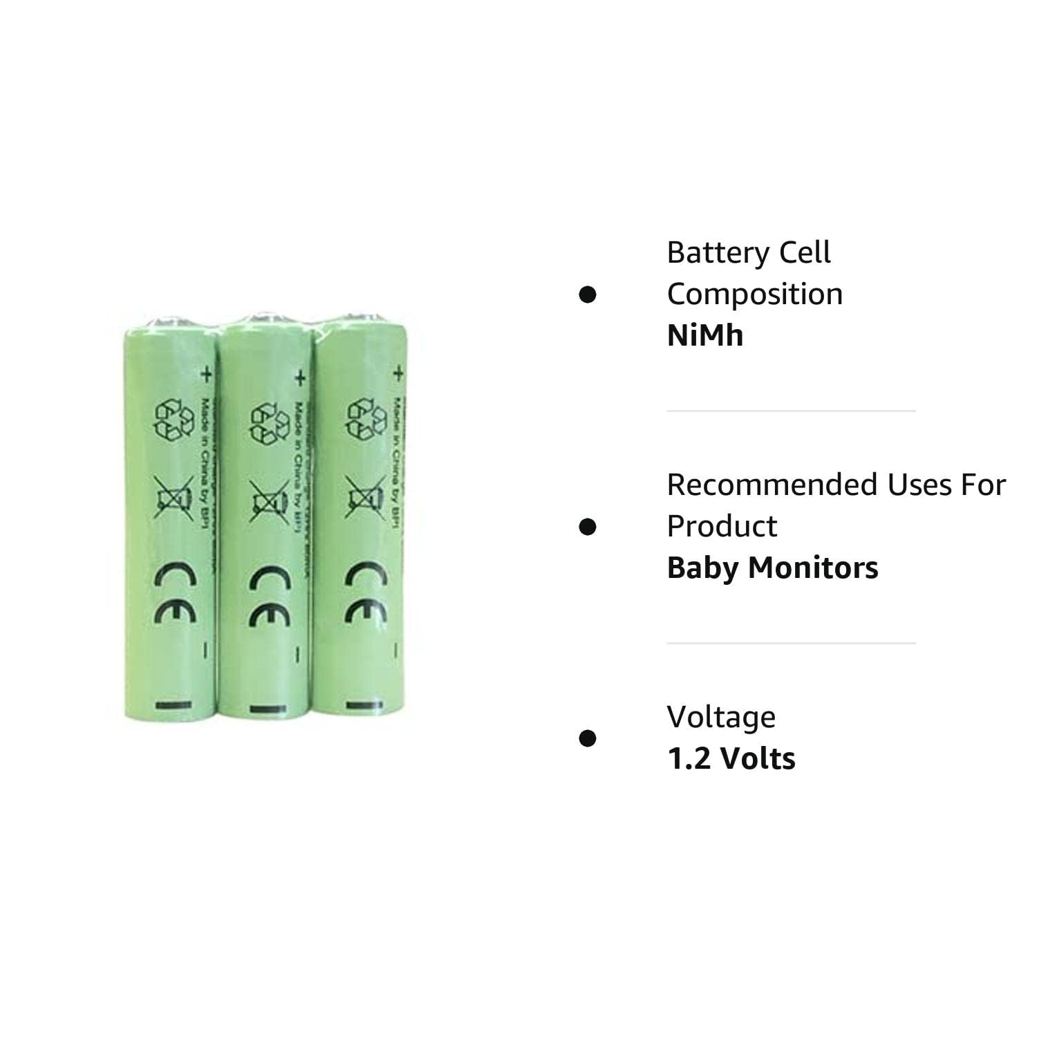 TimeFlys 3AAA Rechargeable Battery 1.2V 800mAh Ni-MH Triple AAA Cheap Long Lasting Batteries for Baby Monitors (Pack of 3)