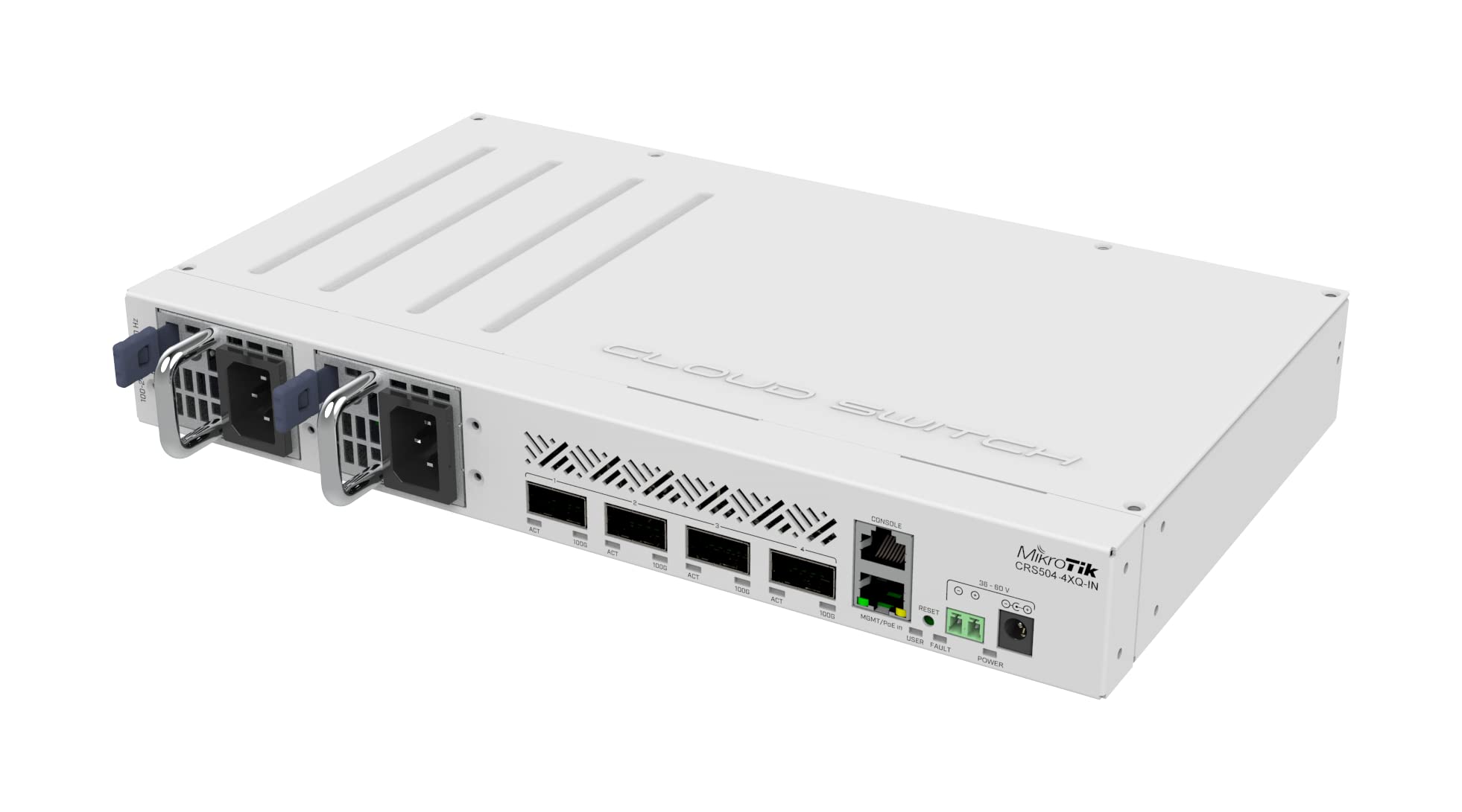 MikroTik CRS504-4XQ-IN Cloud Router Switch 650MHz 4xQSFP28 Compatible with 40G, 25G, 10G, and 1G Fiber Connections