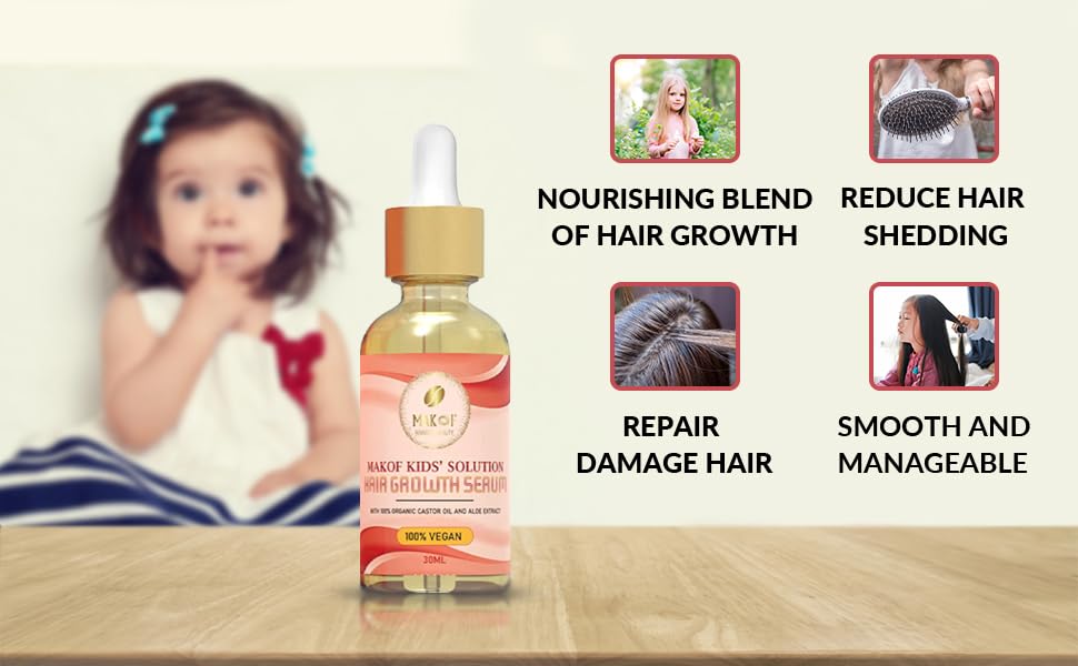 MAKOF Kid’s Hair Growth Set. Shampoo & Conditioner with black castor oil, Wheat Protein, Argan, Jojoba, Aloe Vera, , Mask Treatment and Leave-in, Sulfate Paraben Free, No harsh chemicals.