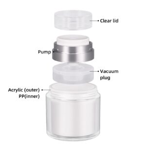 UMETASS 3 Pack 1 oz Airless Pump Jar, Refillable Cream Jar Vacuum Bottle Travel Size Empty Container for Cream and Lotion