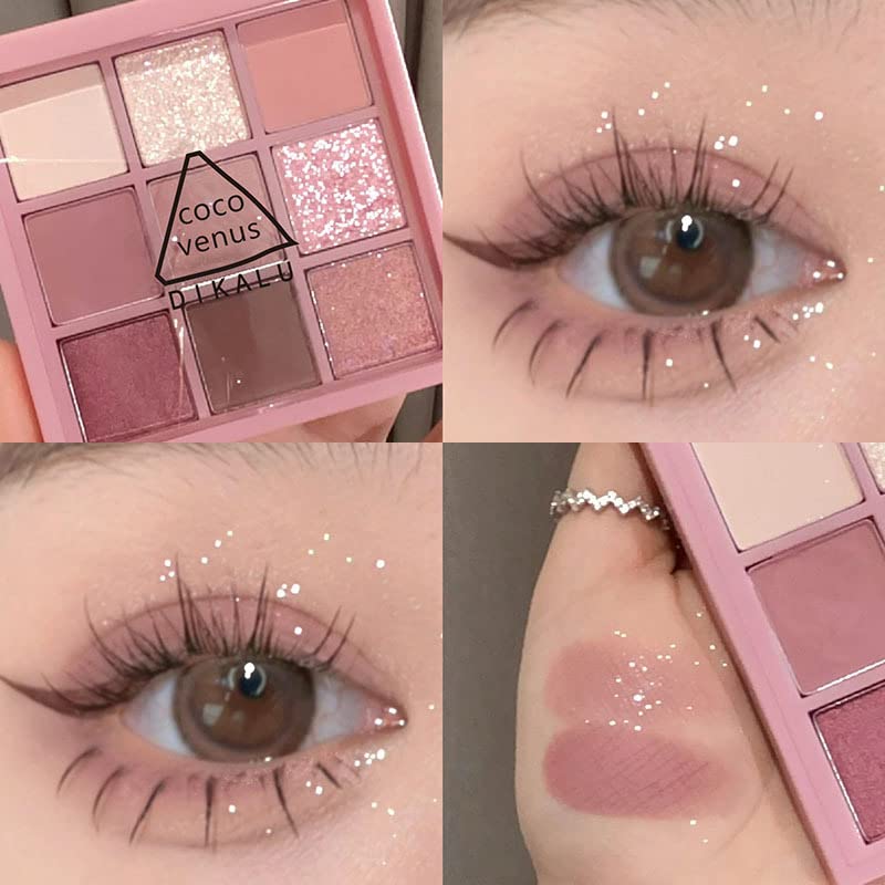 AMY'S DIARY Pink eye shadow palettes,9 Colors Pink Rose Shimmer matte High Pigmented Glitter Pallete Eyeshadow Makeup Colorful Lasting Waterproof Makeup Eyeshadow Palette