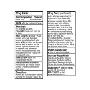 Neutrogena Stubborn Acne Spot Drying Lotion, Fragrance-Free Sulfur Acne Treatment Clears Acne By Drying Up & Shrinking Pimples, Paraben- & Oil-Free, 10% Sulfur & 4% Niacinamide, 1.0 fl. oz