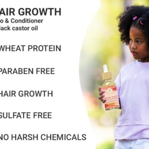 MAKOF Kid’s Hair Growth Set. Shampoo & Conditioner with black castor oil, Wheat Protein, Argan, Jojoba, Aloe Vera, , Mask Treatment and Leave-in, Sulfate Paraben Free, No harsh chemicals.