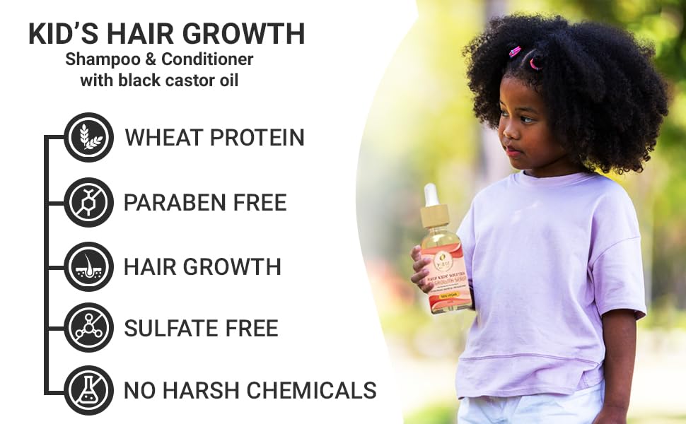 MAKOF Kid’s Hair Growth Set. Shampoo & Conditioner with black castor oil, Wheat Protein, Argan, Jojoba, Aloe Vera, , Mask Treatment and Leave-in, Sulfate Paraben Free, No harsh chemicals.