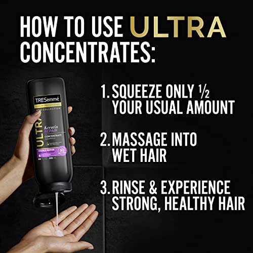 TRESemmé Ultra Keratin Repair Concentrate Shampoo And Conditioner For Damaged Hair Visible Repair in 30 Seconds, Fast-Lather And Fast-Detangle Technology, 2X More Washes Combo Pack, Black