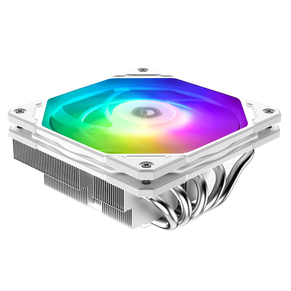 ID-COOLING IS-55 ARGB White CPU Cooler Low Profile 57mm Height CPU Air Cooler ARGB 5 Heatpipes 120x120x15mm Slim Fan, Desktop CPU Fan for Intel LGA1700/115X/1200; AMD AM4/AM5