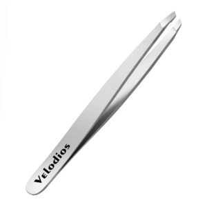 velodios professional grade slant tweezers,best tweezers for eyebrow, facial hair,chin hair and ingrown hair removal, premium stainless steel slant tip tweezers for women