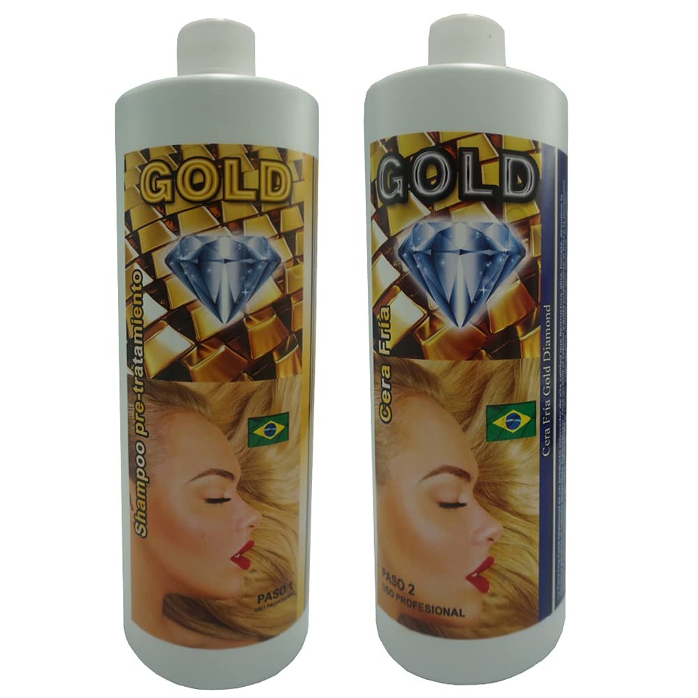 KERA FRUIT Cirugia Capilar Cera Fria Gold Diamond Azul con Shampoo 500 ML (Keratina Ultra Fuerte) Para Cabello Grueso