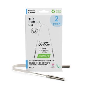 The Humble Co. Tongue Scraper – 100% Stainless Steel Tongue Cleaner, For Superior Oral Care, Dental Hygiene and Tongue Cleaning, Helps Eliminate Bad Breath, BPA Free (2pk)