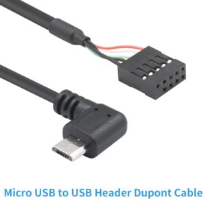 Duttek Micro USB to Motherboard Header Cable, USB Header to Micro USB Cable 90 Degree Left Angled Micro USB Male to 9 Pin Motherboard Female Dupont Extended Cable (2-Pack) 1.65FT/50CM