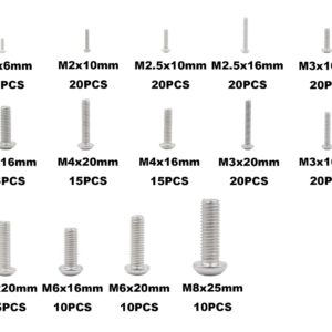 MCMASKE Metric M2 M2.5 M3 M4 M5 M6 M8 304 Stainless Steel Button Head Socket Cap Screws Assortment Kit