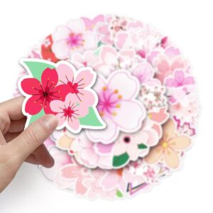 50 Sakura Flowers Stickers Cherry Blossom Vinyl Aesthetic Stickers for Scrapbooking Laptop Calendars Water Bottle Journals Envelopes Waterproof Stickers