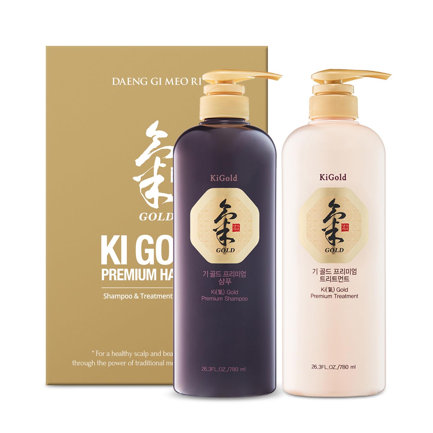 Daeng Gi Meo Ri- Ki Gold Premium Shampoo+Treatment Set, Effectively Moisture to Dry and Rough Hair, No Artificial Color, 780ml each