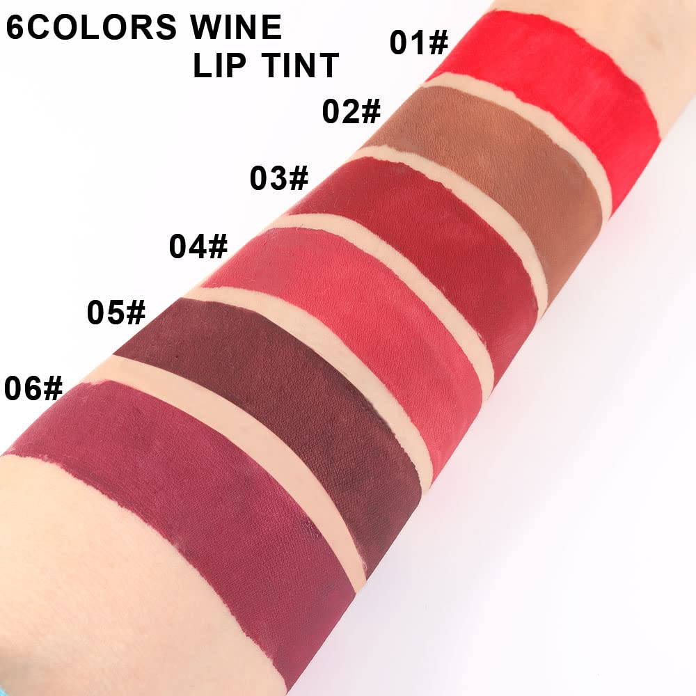 6 Colors Matte Red Wine Liquid Lipstick Pack Set,Wine Lip Tint Long Lasting 24 Hour Waterproof Velvet Nonstick Cup Lipgloss Lip Stain Pigmented Lip Makeup Gift Sets for Girls and Women Labiales