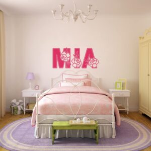 Rose Custom Name Vinyl Wall Decal Sticker Art for Girls, Flower Theme Bedroom and Nursery Room Home Decor for Kids