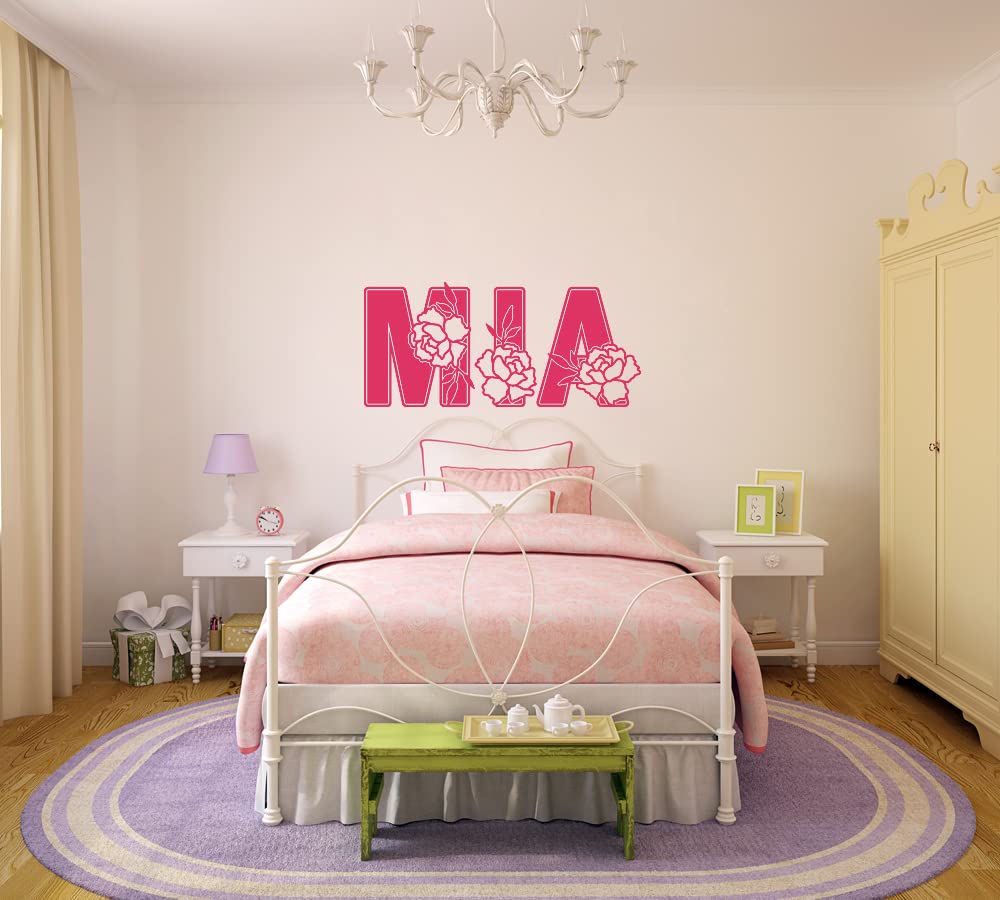 Rose Custom Name Vinyl Wall Decal Sticker Art for Girls, Flower Theme Bedroom and Nursery Room Home Decor for Kids