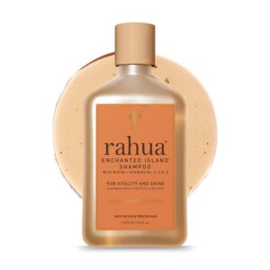 rahua enchanted island hair shampoo with biotin, 9.3 fl oz, supports strength, hair growth & shine for all hair types, vitamin c, e, a & b6, coconut guava scent, nourishing hair care for men and women