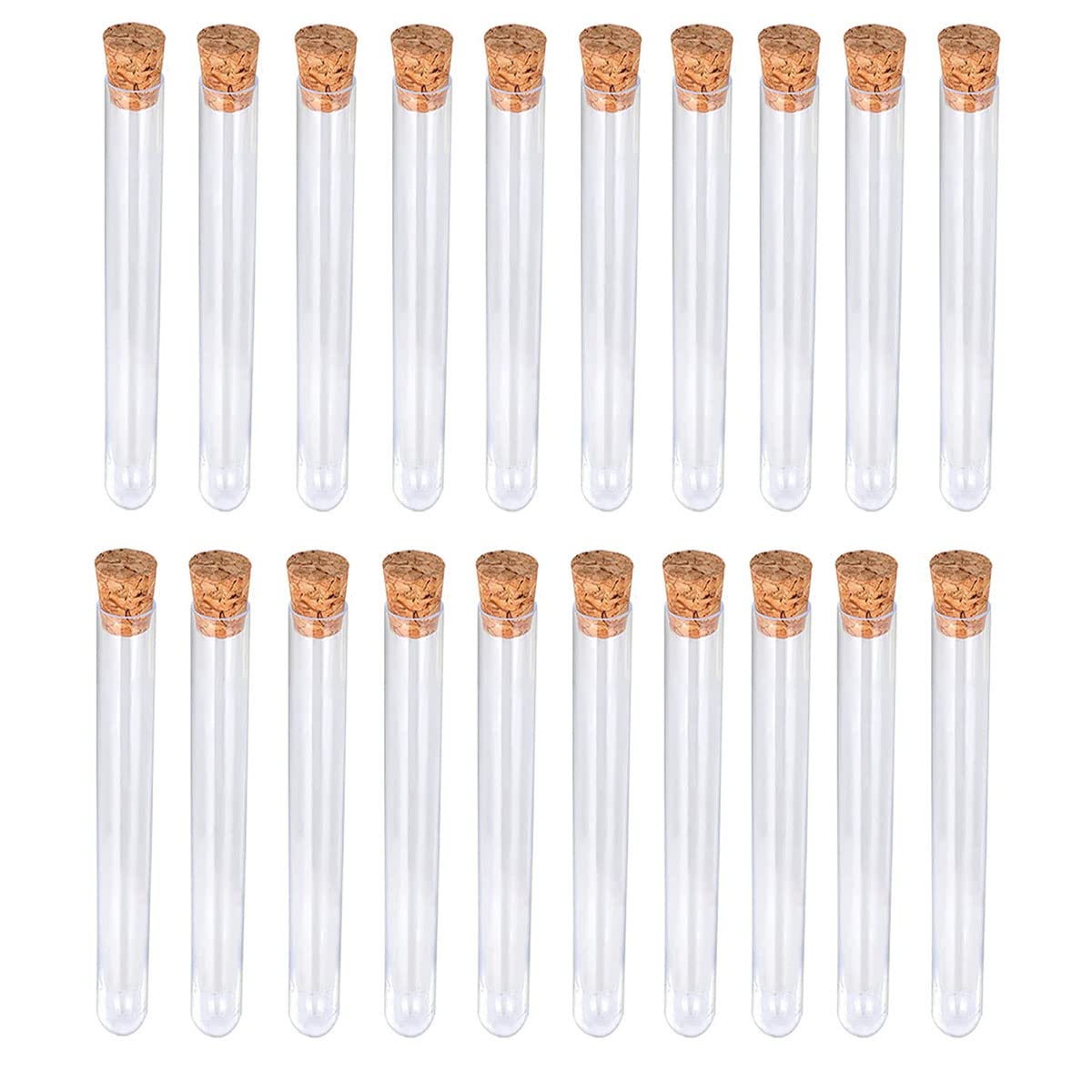 20Pcs Clear Plastic Test Tubes with Cork Stoppers, 15x100mm Sample Storage Tube Plastic Tubes with Lids for Laboratory Jewelry Beads Powder Spice Liquid Candy Storage