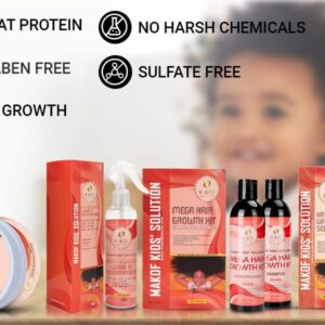 MAKOF Kid’s Hair Growth Set. Shampoo & Conditioner with black castor oil, Wheat Protein, Argan, Jojoba, Aloe Vera, , Mask Treatment and Leave-in, Sulfate Paraben Free, No harsh chemicals.