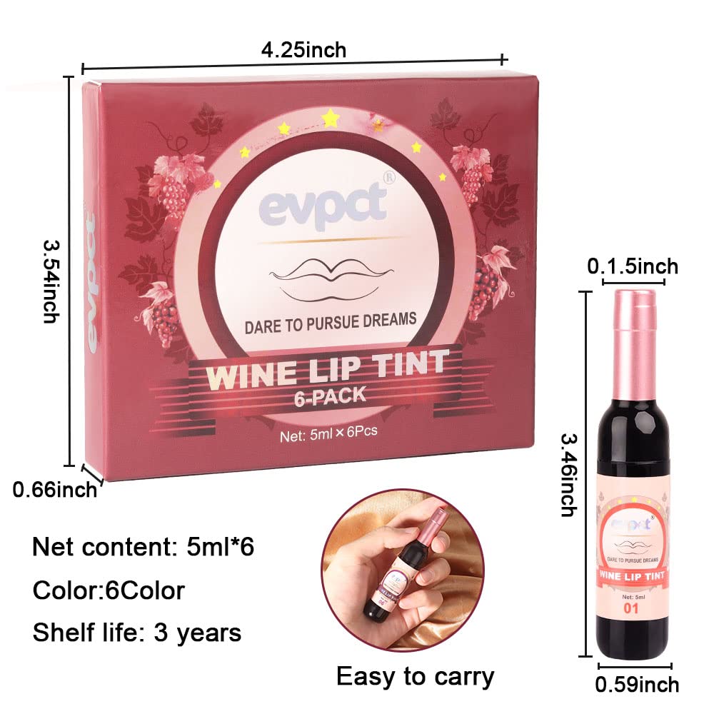 6 Colors Matte Red Wine Liquid Lipstick Pack Set,Wine Lip Tint Long Lasting 24 Hour Waterproof Velvet Nonstick Cup Lipgloss Lip Stain Pigmented Lip Makeup Gift Sets for Girls and Women Labiales