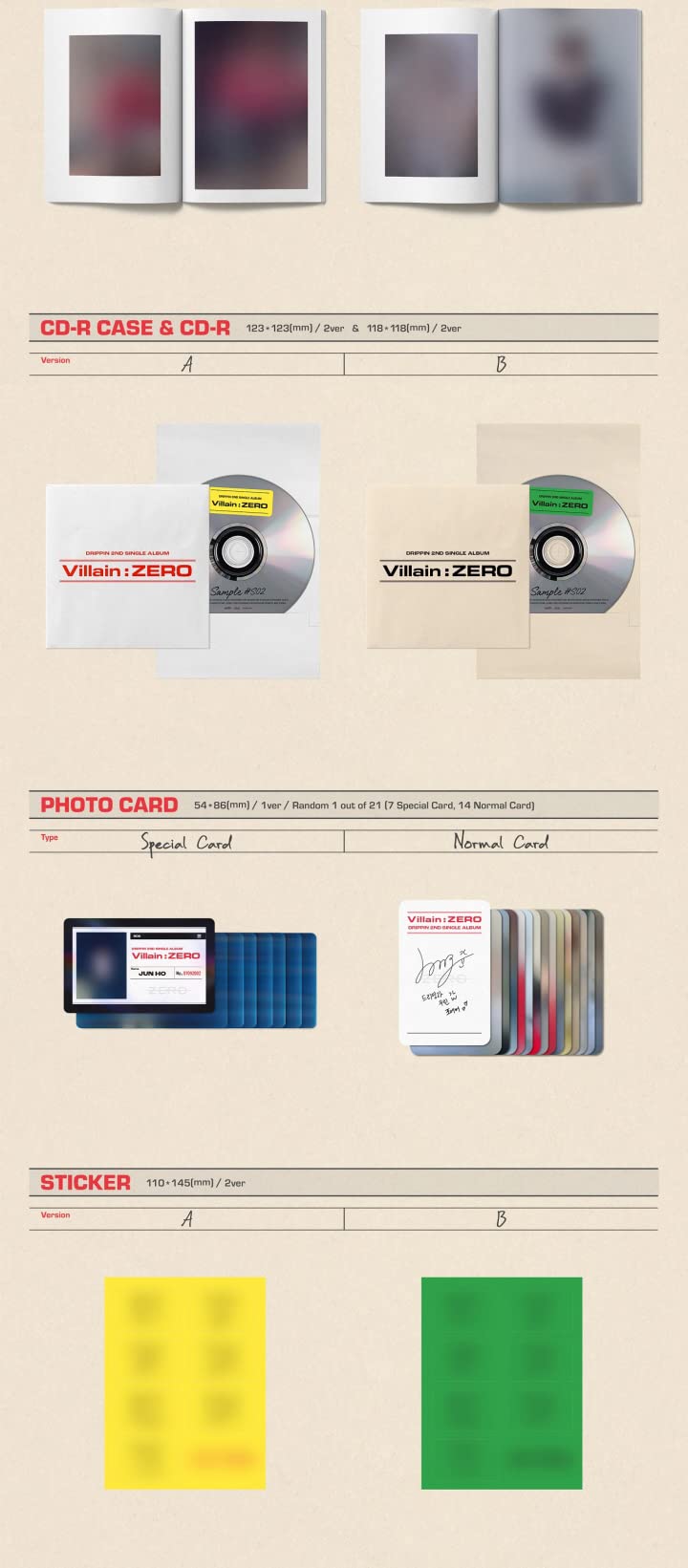 DRIPPIN Villain : Zero 2nd Single Album A Version CD+PhotoBook+1p PhotoCard+1ea Sticker+1ea Bookmark+Tracking Sealed