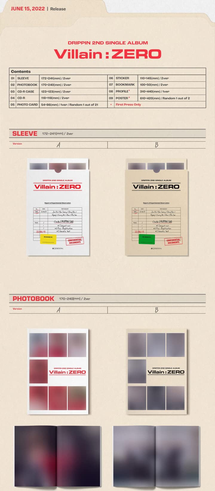 DRIPPIN Villain : Zero 2nd Single Album A Version CD+PhotoBook+1p PhotoCard+1ea Sticker+1ea Bookmark+Tracking Sealed