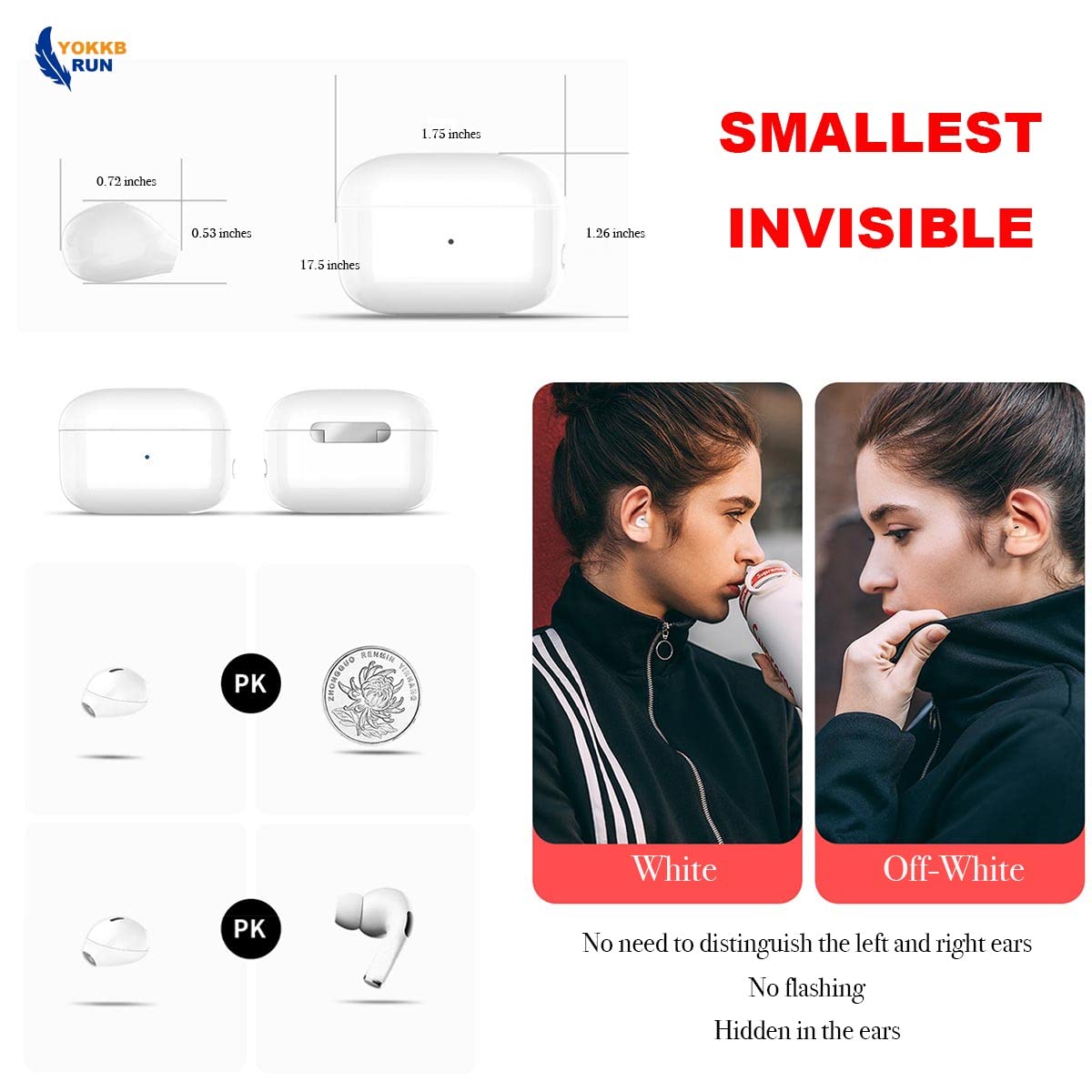 YOKKBRUN Invisible Earbud Mini Discreet Bluetooth Earpiece Hidden Micro Wireless Headphones World Smallest Stealth Buds Microphone Charge Case Headset(White)