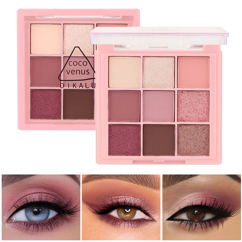 AMY'S DIARY Pink eye shadow palettes,9 Colors Pink Rose Shimmer matte High Pigmented Glitter Pallete Eyeshadow Makeup Colorful Lasting Waterproof Makeup Eyeshadow Palette