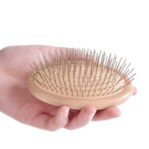 KELANYIS Hair Brush, Steel Needle, Mini, Massages Scalp, Travels Easy, All Hair Types, Unisex, 1.0 Count, GI, Oblong, Metal, Wood, Rubber