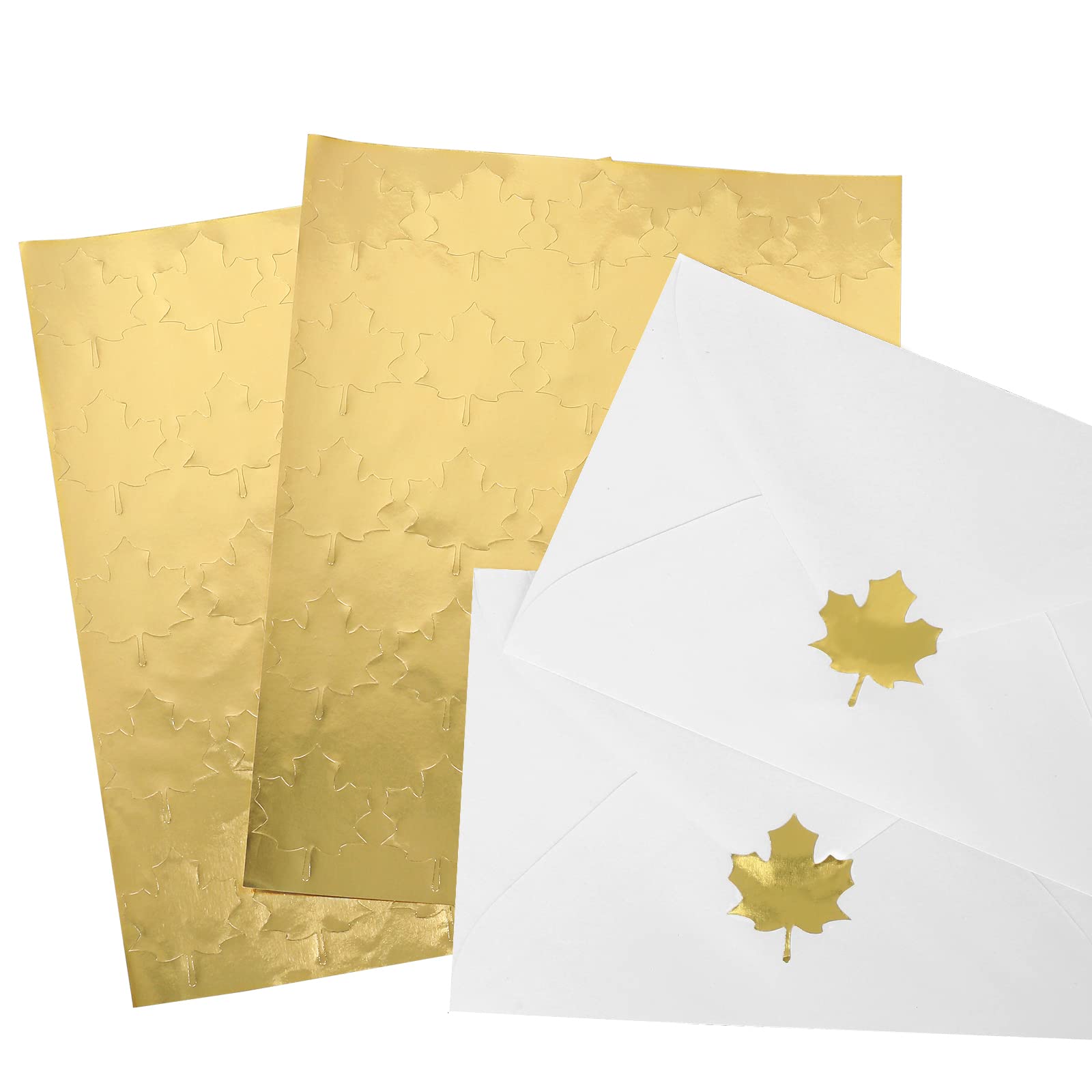 Whaline 500Pcs Fall Gold Foil Envelope Seal Stickers Maple Leaf Stickers Self-Adhesive Autumn Leaf Fall Label Decals for Greeting Invitation Cards Envelope Sealing Birthday Gift Wrapping Supplies