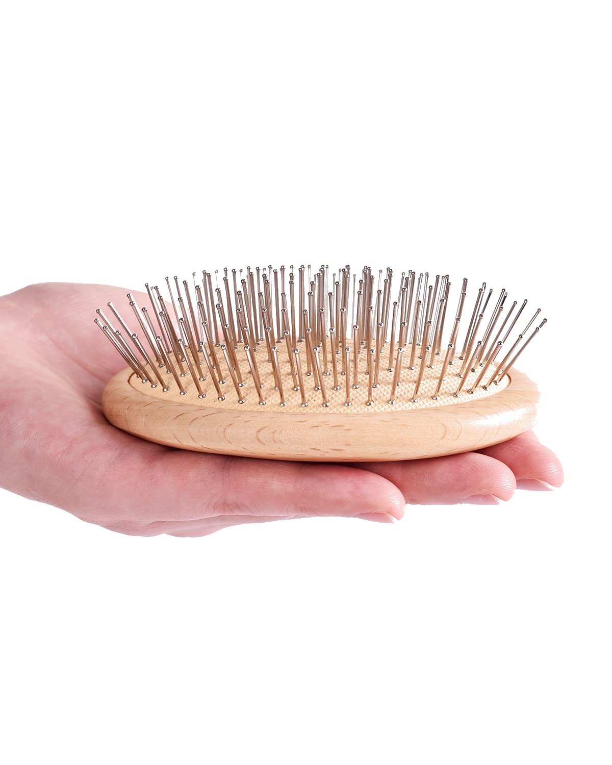 KELANYIS Hair Brush, Steel Needle, Mini, Massages Scalp, Travels Easy, All Hair Types, Unisex, 1.0 Count, GI, Oblong, Metal, Wood, Rubber