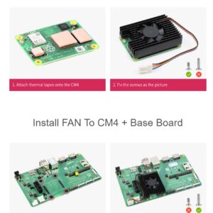 waveshare Cooling Fan for Raspberry Pi Compute Module 4 CM4, All-in-one Heatsink, PWM Speed Adjustable, 8000±10% RPM, Low Noise, with Thermal Tapes