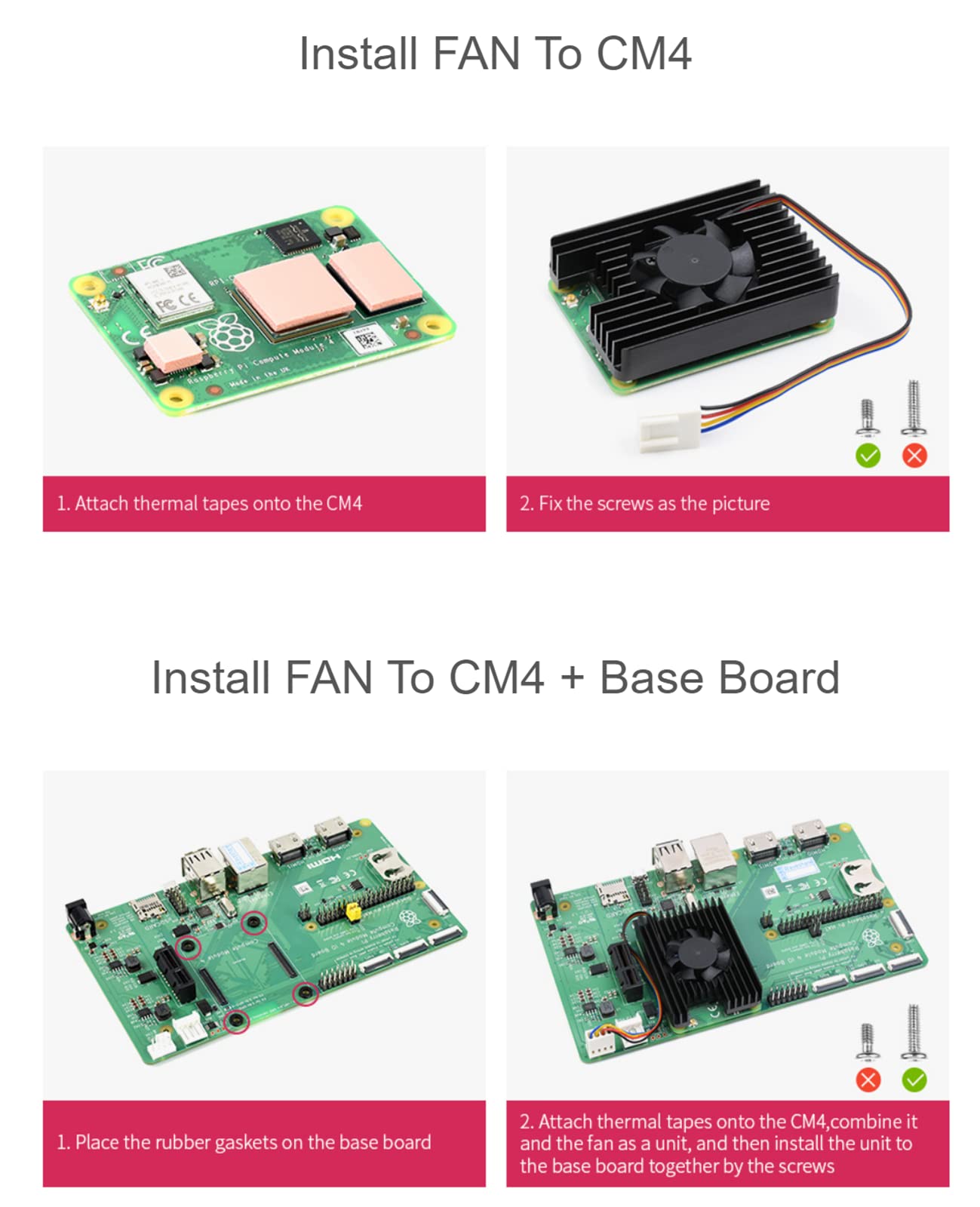 waveshare Cooling Fan for Raspberry Pi Compute Module 4 CM4, All-in-one Heatsink, PWM Speed Adjustable, 8000±10% RPM, Low Noise, with Thermal Tapes