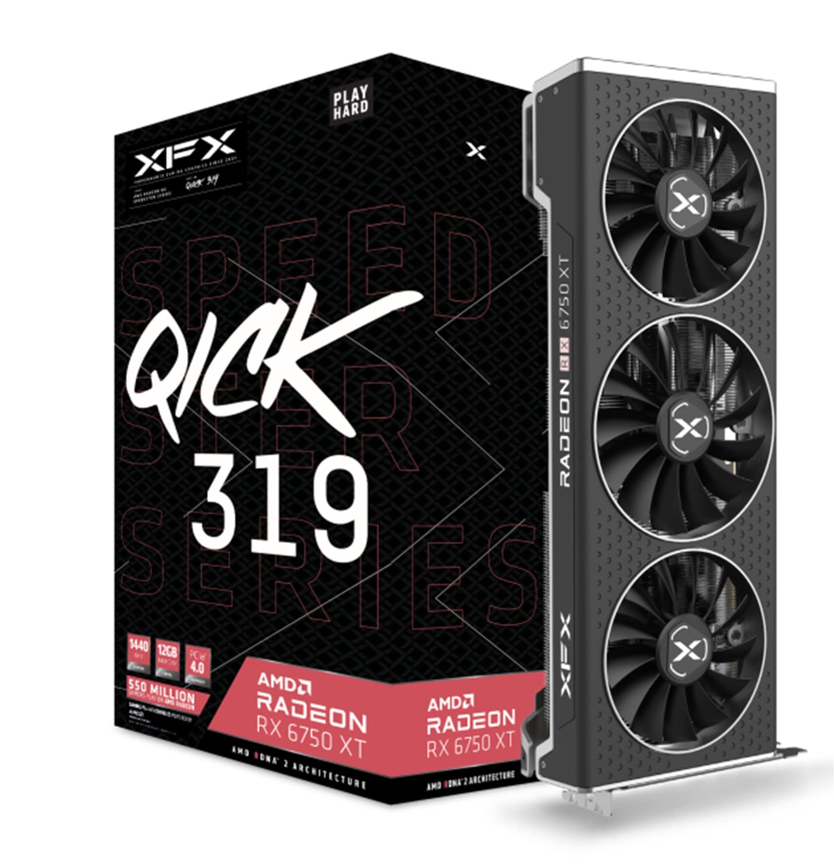 XFX Speedster QICK319 Radeon RX 6750XT CORE Gaming Graphics Card with 12GB GDDR6 HDMI 3xDP, AMD RDNA 2 RX-675XYJFDP