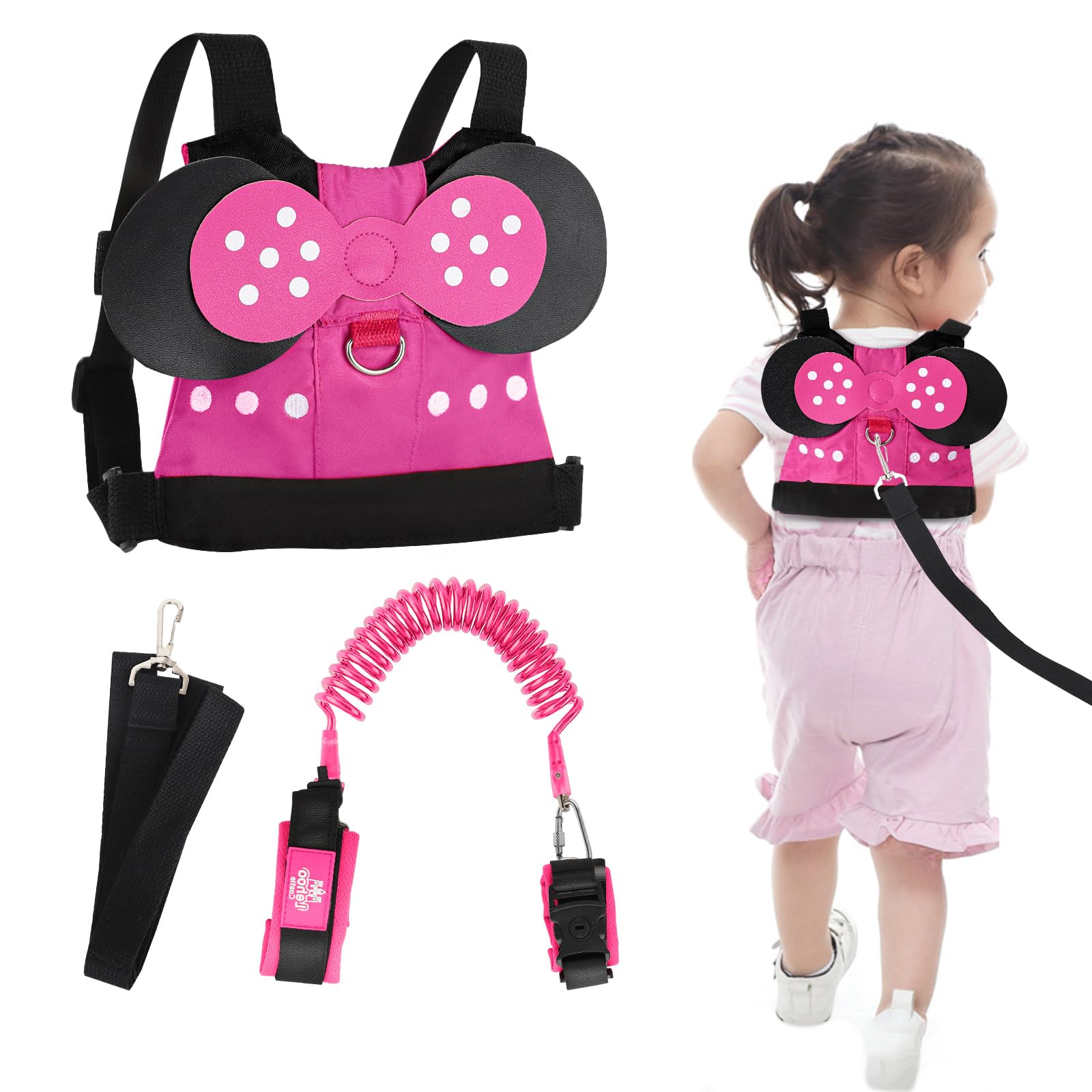 Lehoo Castle Toddlers Leash for Walking + Key Lock Design Anti Lost Wrist Link, 3 in 1 Baby Leash Kids Wrist Link for Toddlers, Safety Harness Belt Strap Wristband (Pink Minnie Toddler Leash)