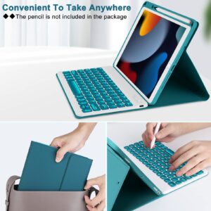 Eisuiyi iPad 10.2 Case with Keyboard for iPad 9th/8th/7th Gen, Compatible with iPad Air3/iPad Pro10.5, Detachable BT Keyboard with Magentic Protective Cover, Built-in Pencil Holder, Teal