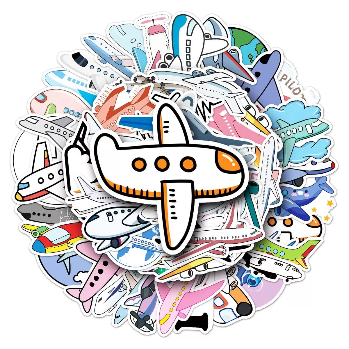 Airplane Stickers 50 Pieces Cartoon Airplane Waterproof Vinyl Decal for Laptop Flask Water Bottle Scrapbook Helmet Cell Phone Skateboard Decor Decal Kids Teen Adult Fashion Stickers