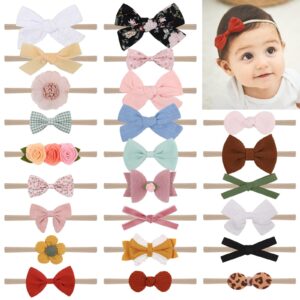 doboi baby girl headbands 24pcs nylon linen handmade hairbands with hair bows and accessories for newborns, infants, toddlers, and little kids