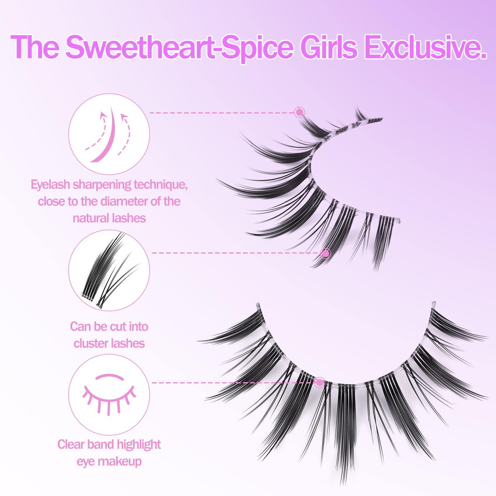 Spiky Manga Lashes 14MM Anime Short Japanese False Eyelashes Natural Wispy Korean Clear Band Cosplay Lashes Pack 7 Pairs by Goddvenus