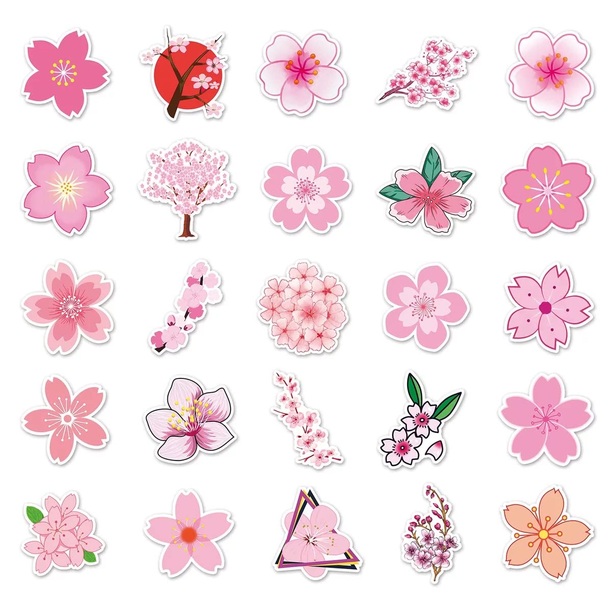 50 Sakura Flowers Stickers Cherry Blossom Vinyl Aesthetic Stickers for Scrapbooking Laptop Calendars Water Bottle Journals Envelopes Waterproof Stickers