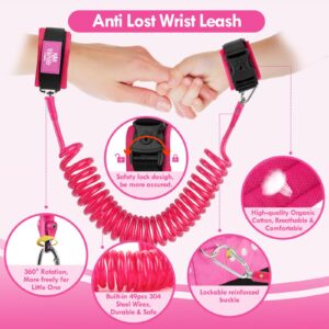 Lehoo Castle Toddlers Leash for Walking + Key Lock Design Anti Lost Wrist Link, 3 in 1 Baby Leash Kids Wrist Link for Toddlers, Safety Harness Belt Strap Wristband (Pink Minnie Toddler Leash)