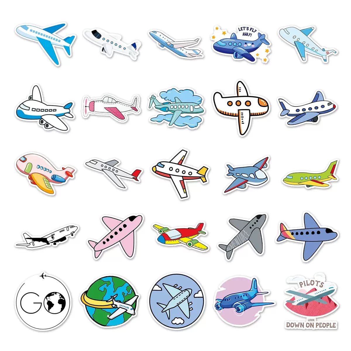 Airplane Stickers 50 Pieces Cartoon Airplane Waterproof Vinyl Decal for Laptop Flask Water Bottle Scrapbook Helmet Cell Phone Skateboard Decor Decal Kids Teen Adult Fashion Stickers