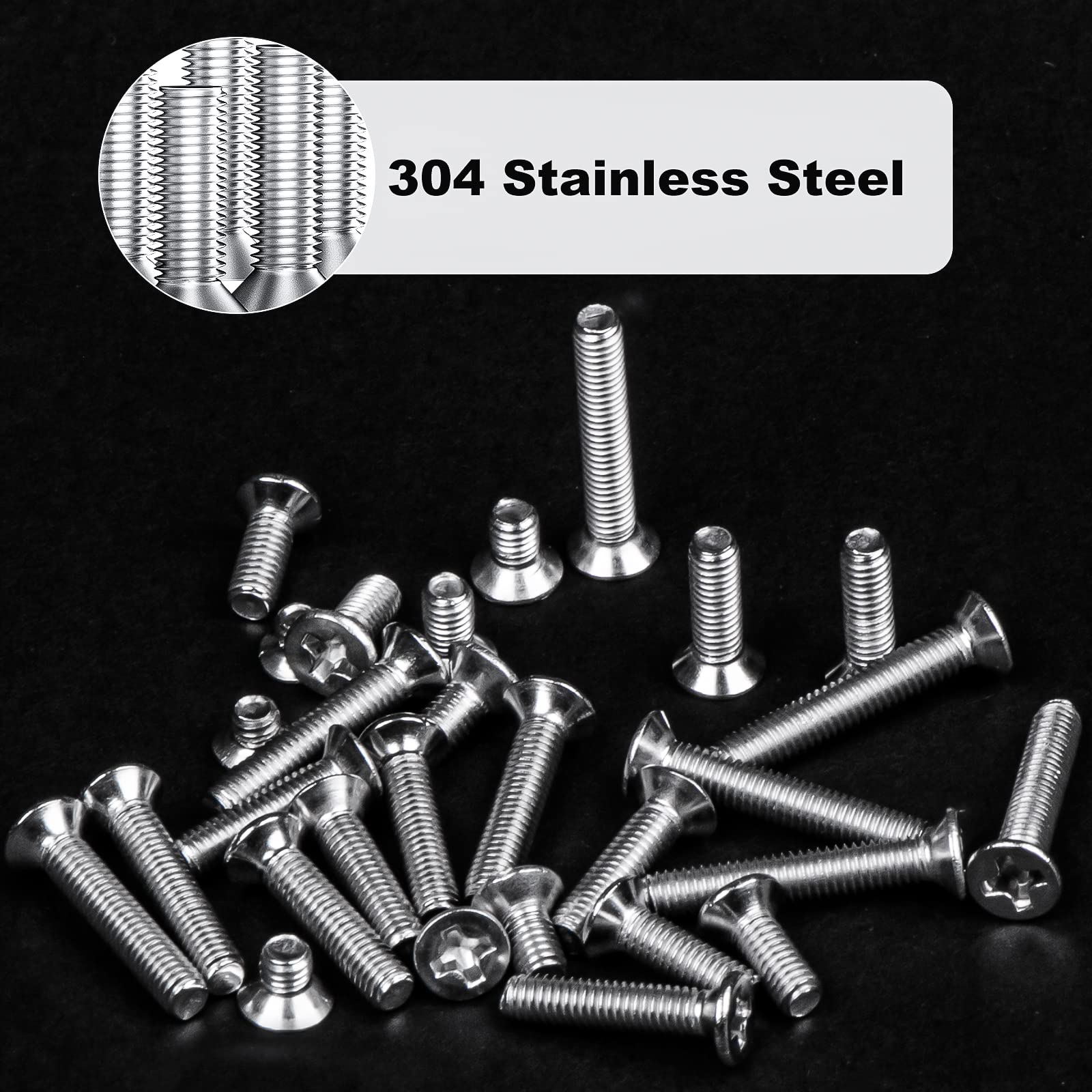 Zmbroll M3 Flat Head Machine Screws,304 Stainless Steel Phillips Countersunk Fasteners Bolts Assortment Kit M3 x 3mm / 4mm / 5mm / 6mm / 8mm / 10mm / 12mm / 14mm / 16mm/ 18mm