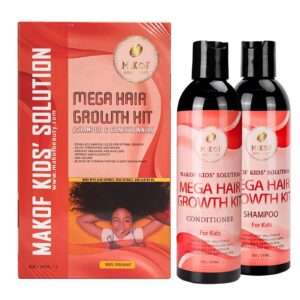 MAKOF Kid’s Hair Growth Set. Shampoo & Conditioner with black castor oil, Wheat Protein, Argan, Jojoba, Aloe Vera, , Mask Treatment and Leave-in, Sulfate Paraben Free, No harsh chemicals.