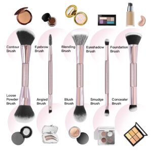 BEASOFEE Makeup Brushes, Duo End Synthetic Foundation Powder Concealers Eye Shadows Makeup Brush Set Foundation Powder 5pcs(Rose Gold)