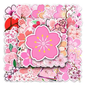 50 Sakura Flowers Stickers Cherry Blossom Vinyl Aesthetic Stickers for Scrapbooking Laptop Calendars Water Bottle Journals Envelopes Waterproof Stickers