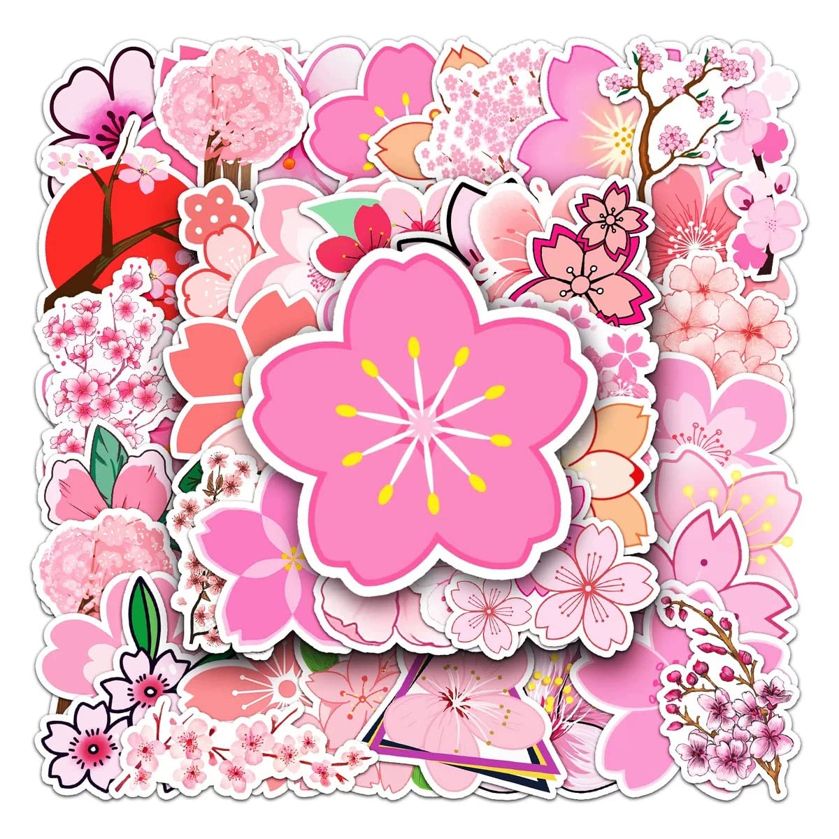 50 Sakura Flowers Stickers Cherry Blossom Vinyl Aesthetic Stickers for Scrapbooking Laptop Calendars Water Bottle Journals Envelopes Waterproof Stickers